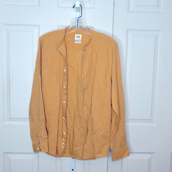 Zara Linen Cotton, Relaxed, Fit, Button Down, Sunny, Color, Shirt, Mock Neck - Picture 3 of 12